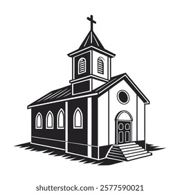 Black and White Illustration of Church