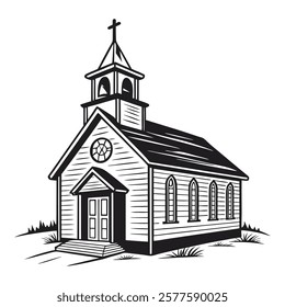 Black and White Illustration of Church