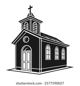 Black and White Illustration of Church