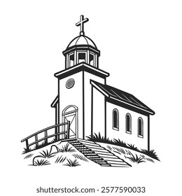 Black and White Illustration of Church