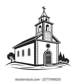 Black and White Illustration of Church