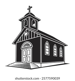 Black and White Illustration of Church