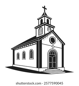 Black and White Illustration of Church