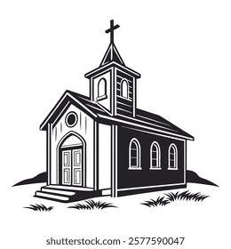 Black and White Illustration of Church