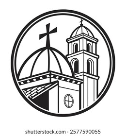 Black and White Illustration of Church