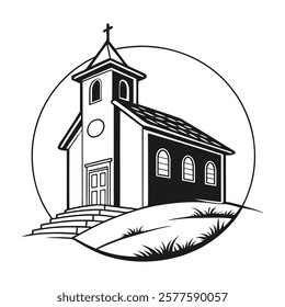 Black and White Illustration of Church