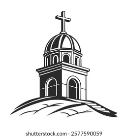 Black and White Illustration of Church
