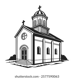 Black and White Illustration of Church