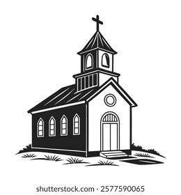 Black and White Illustration of Church