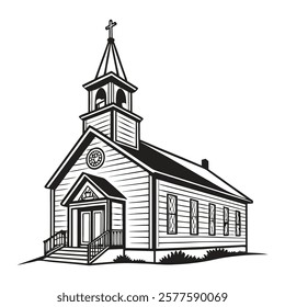 Black and White Illustration of Church