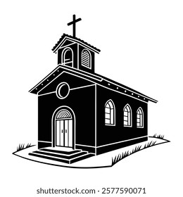 Black and White Illustration of Church