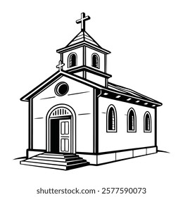 Black and White Illustration of Church