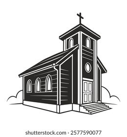 Black and White Illustration of Church