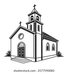 Black and White Illustration of Church