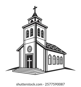 Black and White Illustration of Church