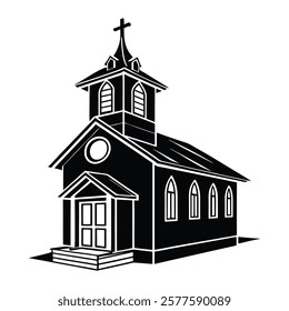 Black and White Illustration of Church