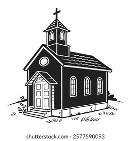 Black and White Illustration of Church