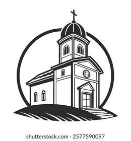 Black and White Illustration of Church