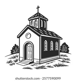 Black and White Illustration of Church