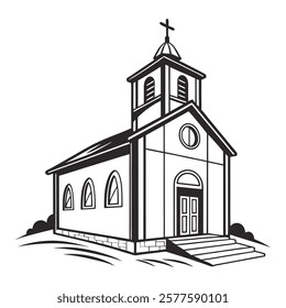 Black and White Illustration of Church