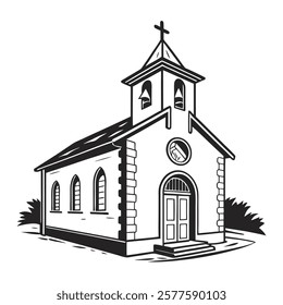 Black and White Illustration of Church