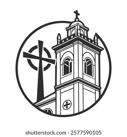 Black and White Illustration of Church