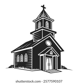 Black and White Illustration of Church