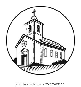 Black and White Illustration of Church