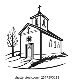 Black and White Illustration of Church