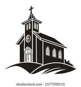 Black and White Illustration of Church