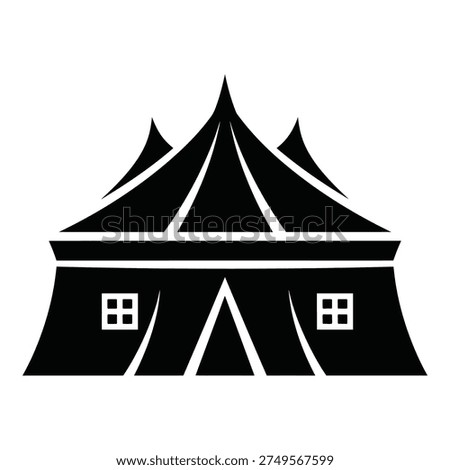 Black and white illustration of a circus tent iconic symbol of entertainment icon