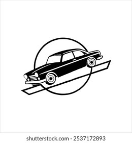 A Black and White illustration of a Classic Vintage Car Vector Design