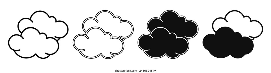 Black and white illustration of a cloud. Cloud icon collection with line. Stock vector illustration.