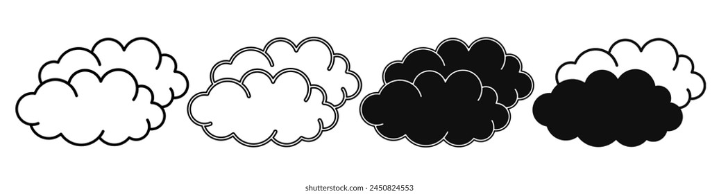 Black and white illustration of a cloud. Cloud icon collection with line. Stock vector illustration.