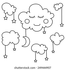 Black and white illustration of clouds. Vector.