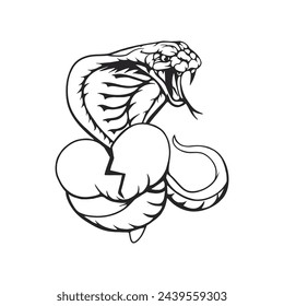 A black and white illustration of a cobra snake coiling around a broken heart