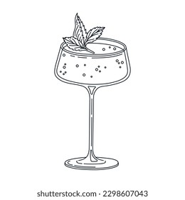 Black and white illustration of a cocktail. Alcohol, city nightlife concept. Drinks in bars and restaurants. Retro style. For prints, menu and advertising design. Hand drawn vector illustration.