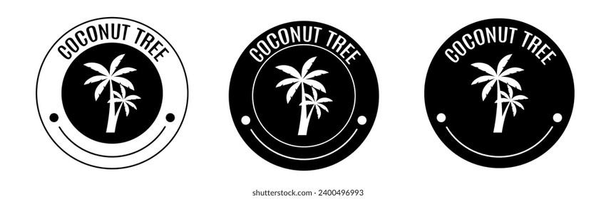 Black and white illustration of coconut tree icon in flat. Stock vector.