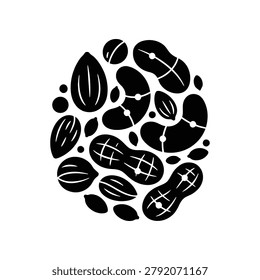 A black and white illustration of coffee beans
