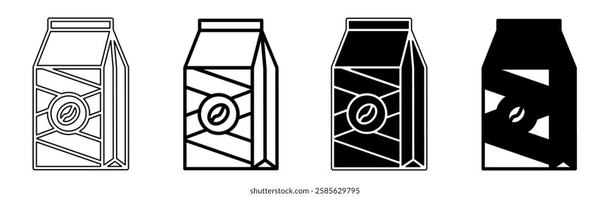 Black and white illustration of a coffee box. Coffee box icon collection with line. Stock vector illustration.