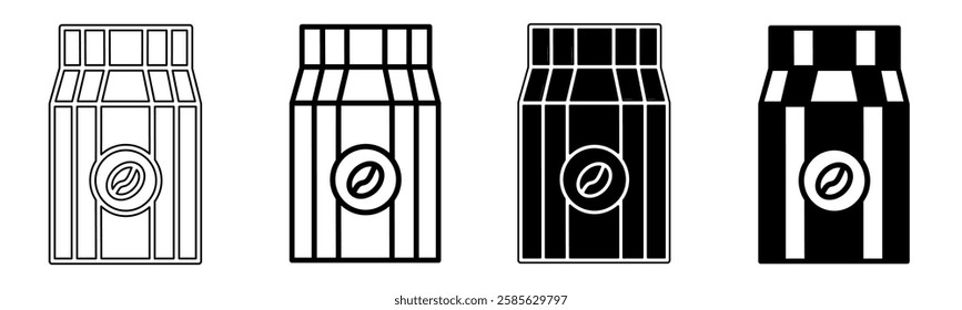 Black and white illustration of a coffee box. Coffee box icon collection with line. Stock vector illustration.