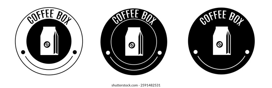 Black and white illustration of coffee box icon in flat. Stock vector.
