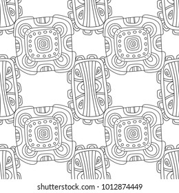 Black and white illustration for coloring book, page. Abstract decorative seamless pattern. Vector.