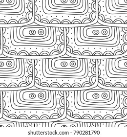 Black and white illustration for coloring book, page. Abstract decorative seamless pattern.