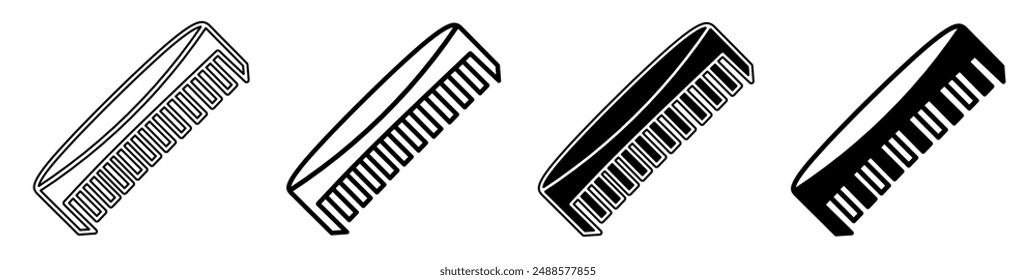 Black and white illustration of a comb. Comb icon collection with line. Stock vector illustration.