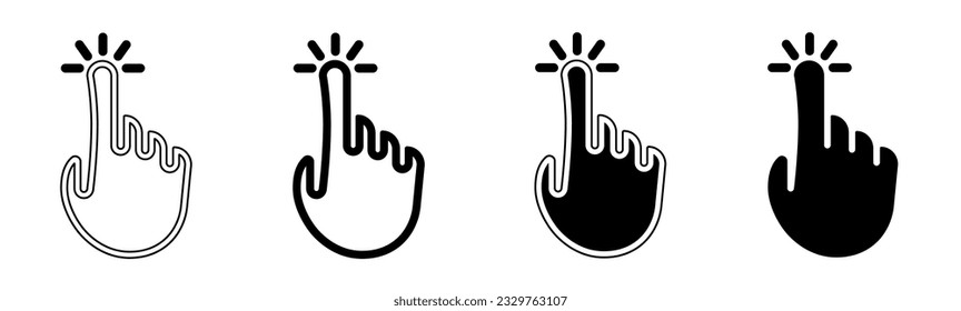 Ilustración en blanco y negro de un cursor de computadora. Colección de iconos del cursor del equipo con línea. Ilustración vectorial de material.