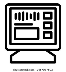 Black and white illustration of a contemporary computer monitor with user interface elements