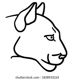 Black and white illustration of a cougar head (side view)