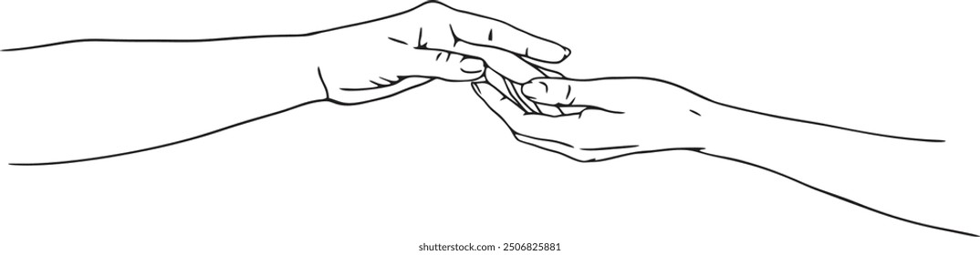 Black and white illustration of a couple holding hands