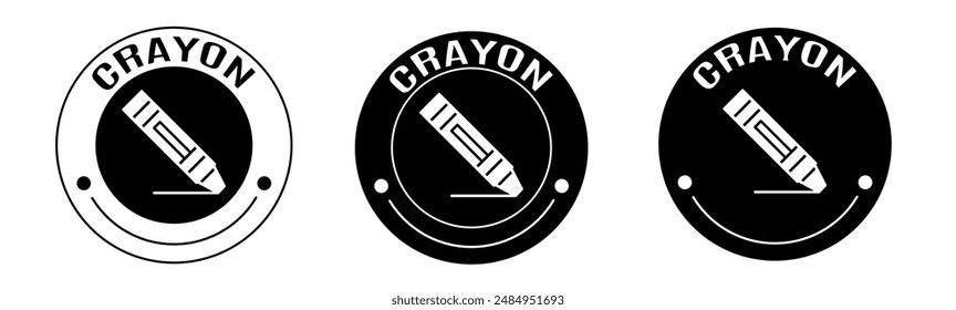 Black and white illustration of crayon icon in flat. Stock vector.